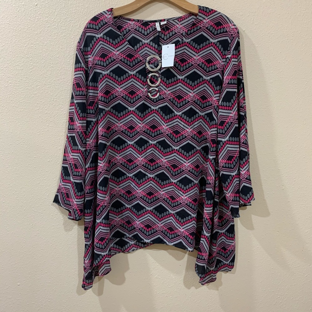 Plus Pink and black chevron top